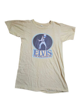 Elvis Presley Small Yellow Vintage The King Lives On Single Stitch T-Shirt